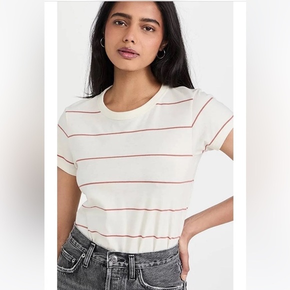 rag & bone Tops - NWT Rag & Bone The Stripe Short Sleeve Organic Cotton Rust and Cream Tee Size XL